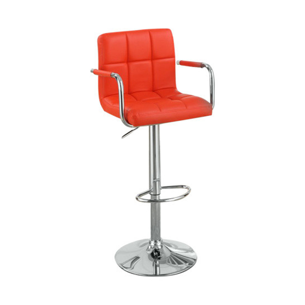 Chair Style Barstool With Faux Leather Seat And Gas Lift Red And Silver Set Of 2  By Benzara | Bar Stools |  Modishstore 