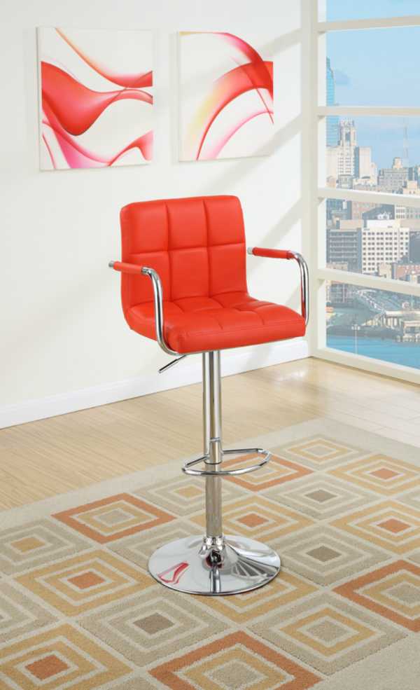 Chair Style Barstool With Faux Leather Seat And Gas Lift Red And Silver Set Of 2  By Benzara | Bar Stools |  Modishstore  - 2