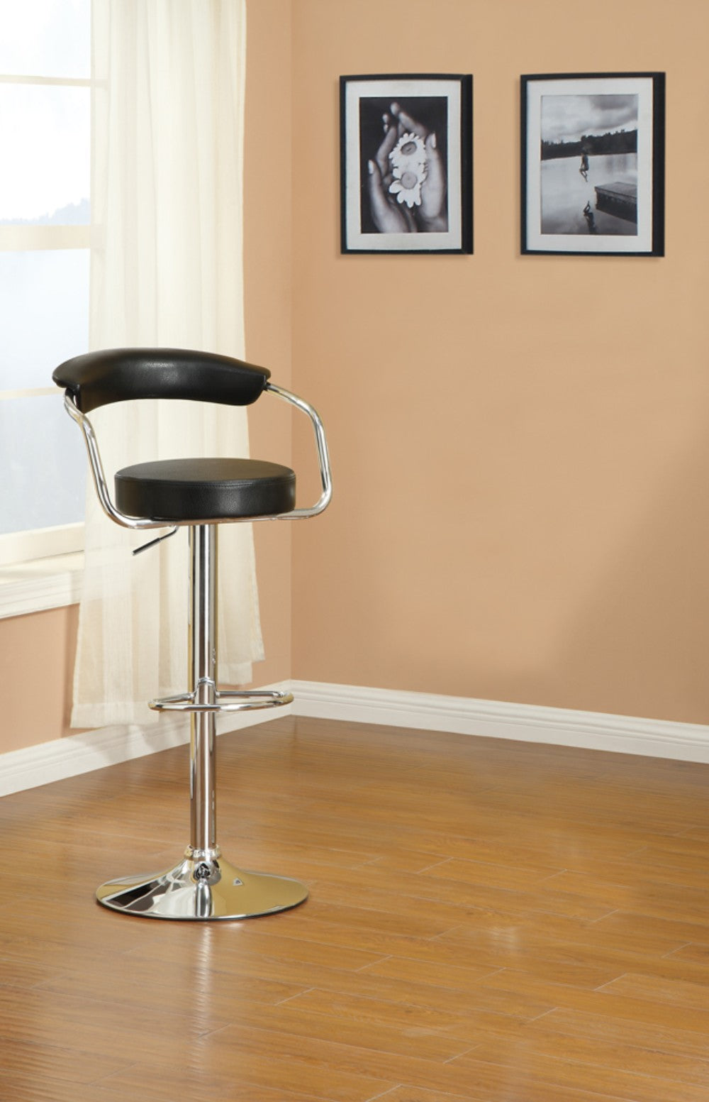 Round Seat Bar Stool With Gas Lift Black And Silver Set Of 2 By Benzara | Bar Stools |  Modishstore 
