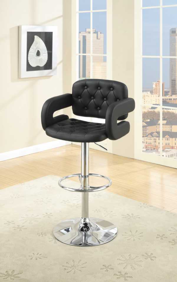 Chair Style Barstool With Tufted Seat And Back Black And Silver  By Benzara | Bar Stools |  Modishstore  - 2