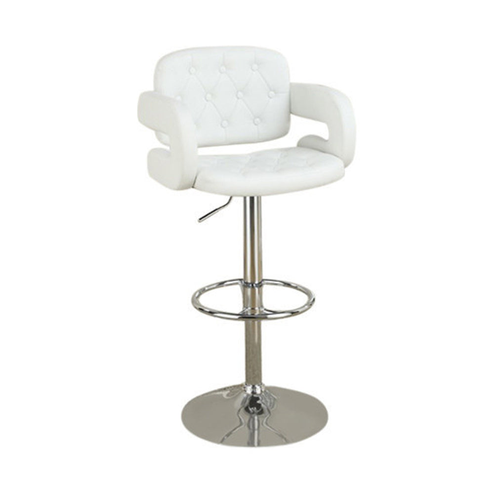 Chair Style Barstool With Tufted Seat And Back White And Silver By Benzara | Bar Stools |  Modishstore  - 2