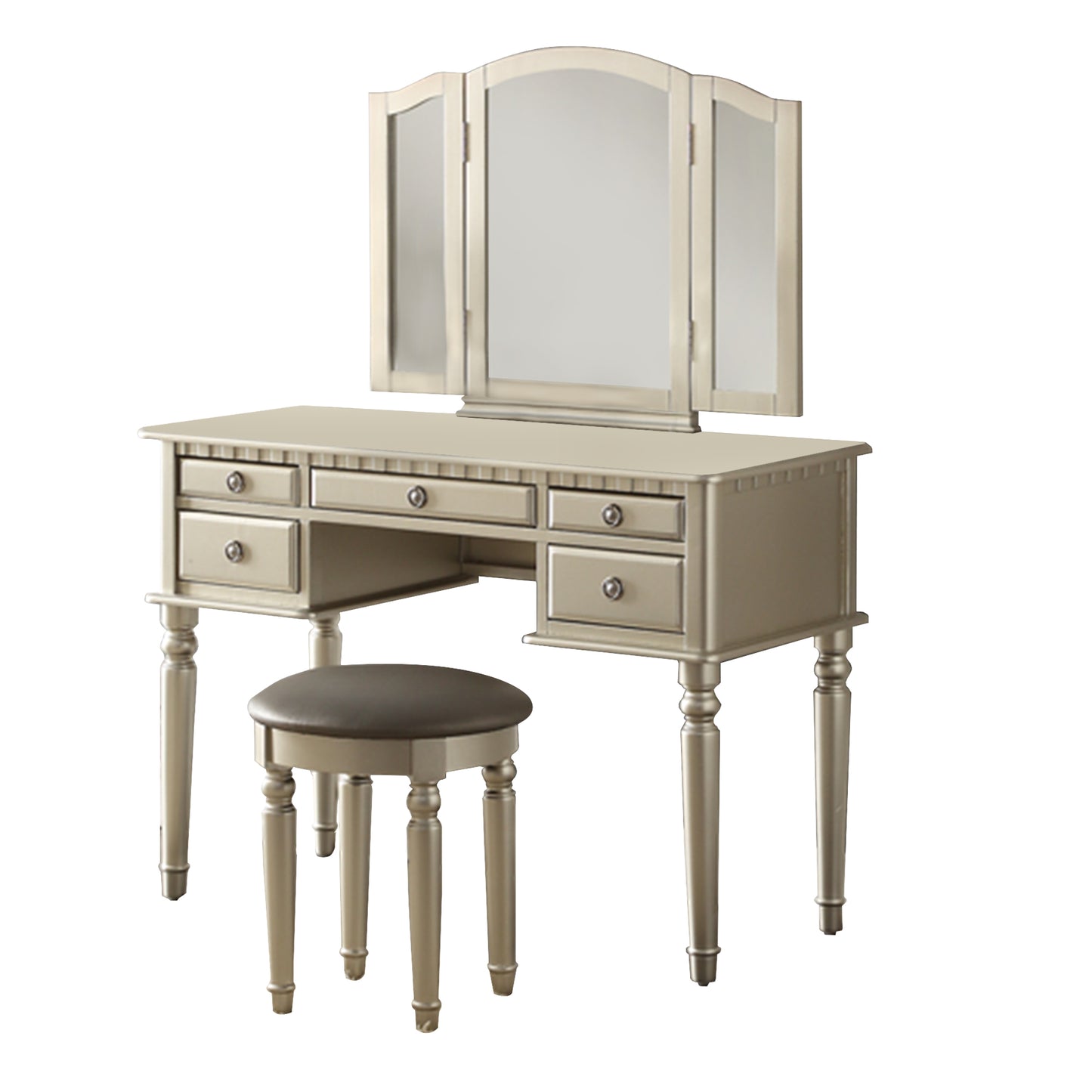 Commodious Vanity Set Featuring Stool And Mirror Silver By Benzara | Bedroom Sets |  Modishstore  - 2