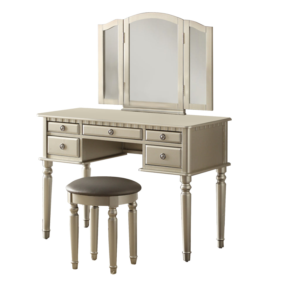 Commodious Vanity Set Featuring Stool And Mirror Silver By Benzara | Bedroom Sets |  Modishstore  - 2