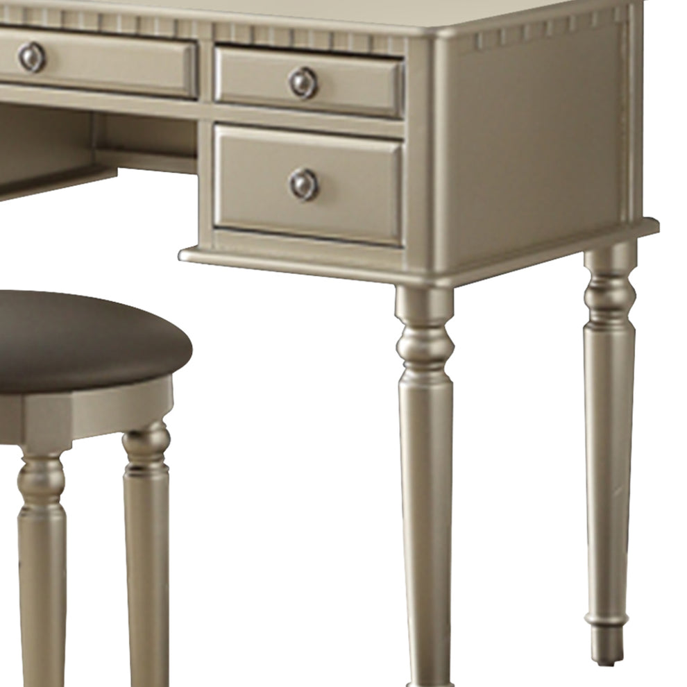 Commodious Vanity Set Featuring Stool And Mirror Silver By Benzara | Bedroom Sets |  Modishstore  - 5