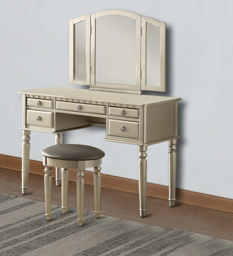 Commodious Vanity Set Featuring Stool And Mirror Silver By Benzara | Bedroom Sets |  Modishstore 
