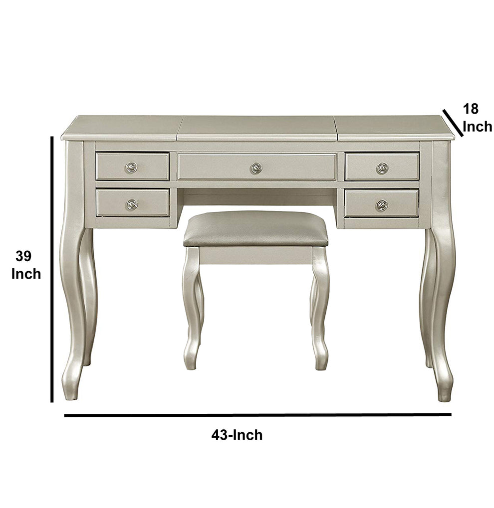 Cherub Vanity Set Featuring Stool And Mirror Silver By Benzara | Bedroom Sets |  Modishstore  - 4