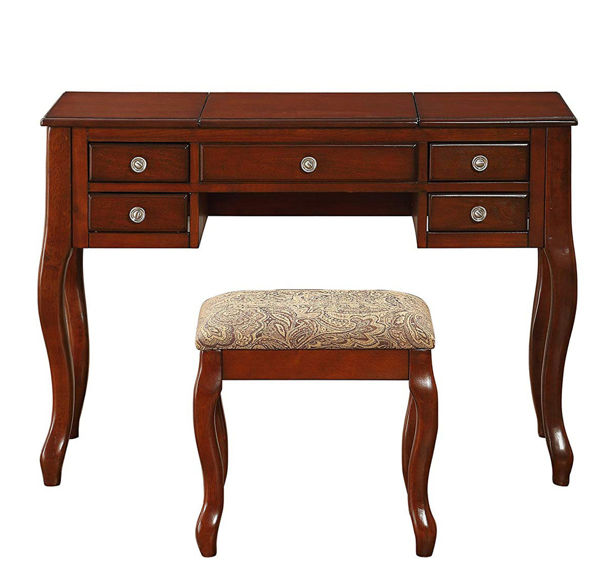 Cherub Vanity Set Featuring Stool And Mirror Cherry Brown By Benzara | Bedroom Sets |  Modishstore 
