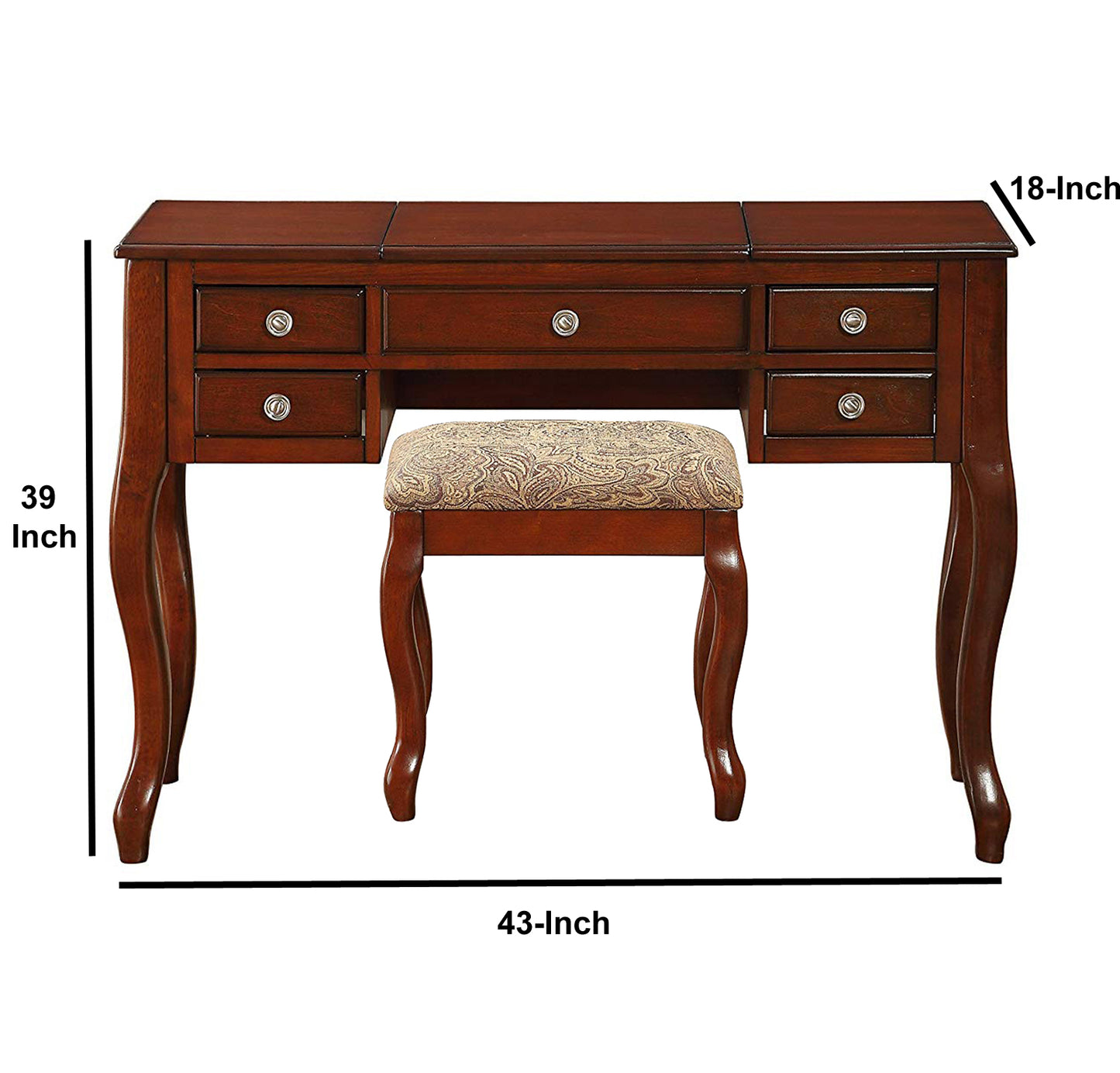 Cherub Vanity Set Featuring Stool And Mirror Cherry Brown By Benzara | Bedroom Sets |  Modishstore  - 2