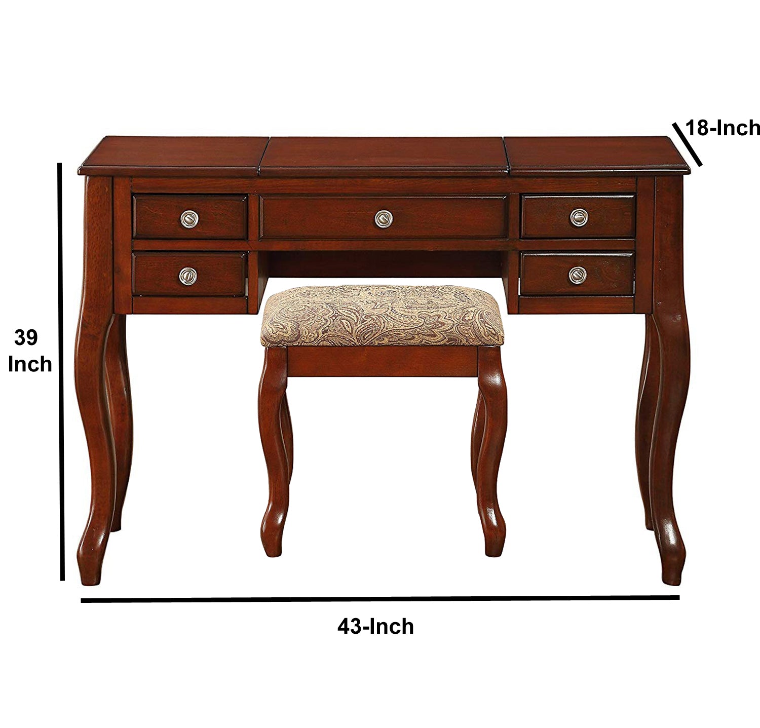 Cherub Vanity Set Featuring Stool And Mirror Cherry Brown By Benzara | Bedroom Sets |  Modishstore  - 2