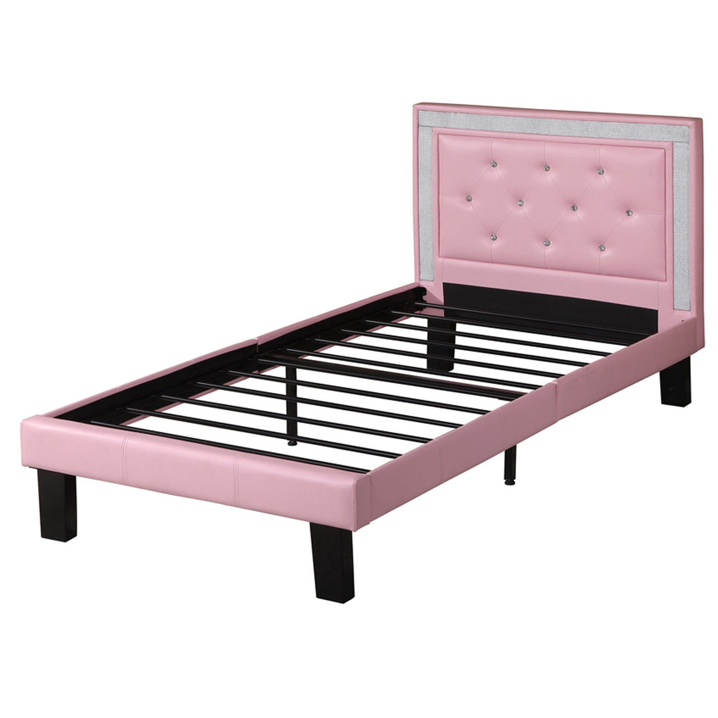 Polyurethane Twin Size Bed In High Headboard In Pink By Benzara | Beds |  Modishstore  - 2