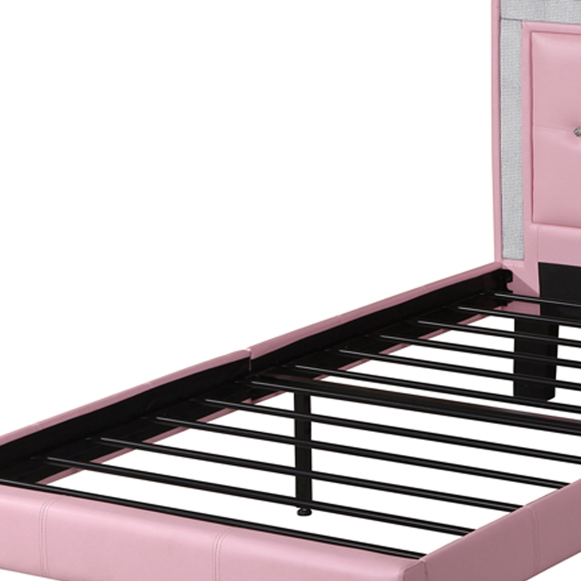 Polyurethane Twin Size Bed In High Headboard In Pink By Benzara | Beds |  Modishstore  - 3