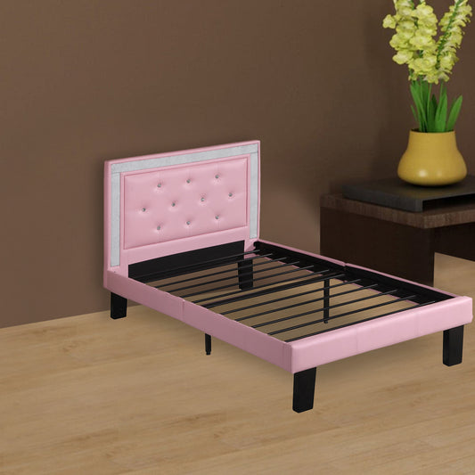 Polyurethane Twin Size Bed In High Headboard In Pink By Benzara | Beds |  Modishstore 