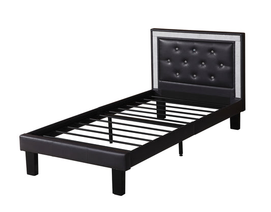 Polyurethane Twin Size Bed In High Headboard In Black By Benzara | Beds |  Modishstore 