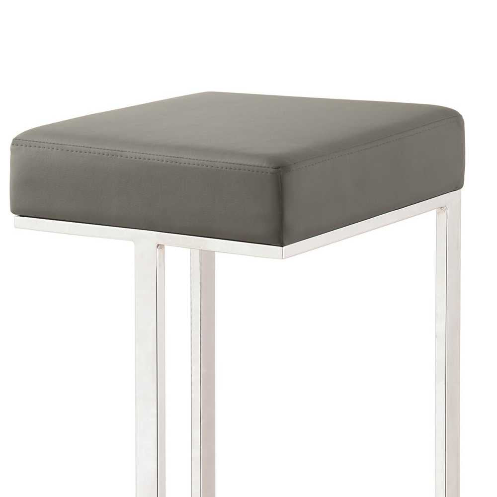 Bar Stool With Upholstered Gray Seat With Chrome Base  By Benzara | Bar Stools |  Modishstore  - 4