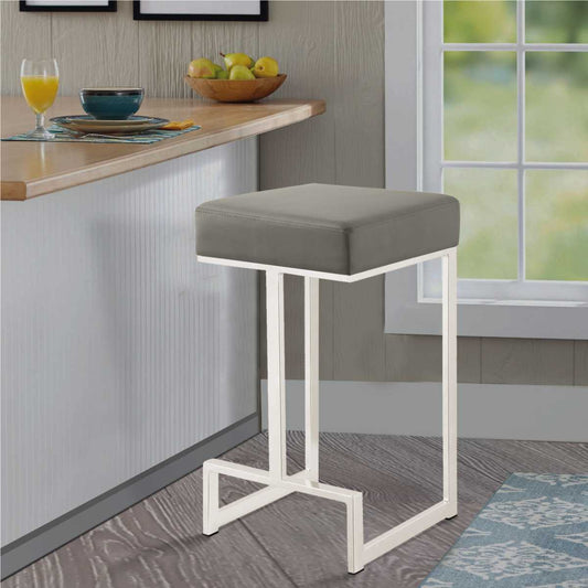 Bar Stool With Upholstered Gray Seat With Chrome Base  By Benzara | Bar Stools |  Modishstore 