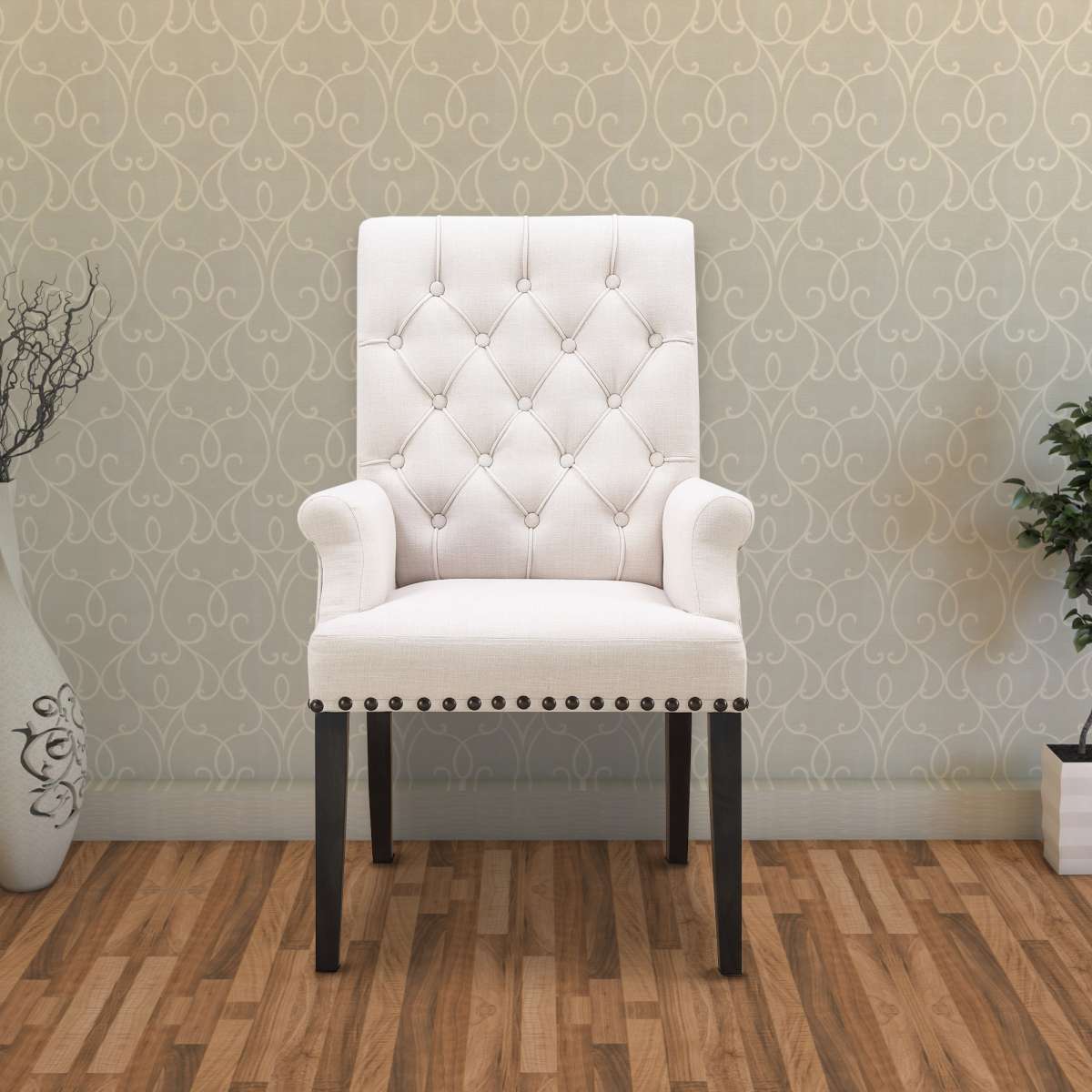 Side Dining Chair, Beige & Smokey Black By Benzara | Side Chairs |  Modishstore 