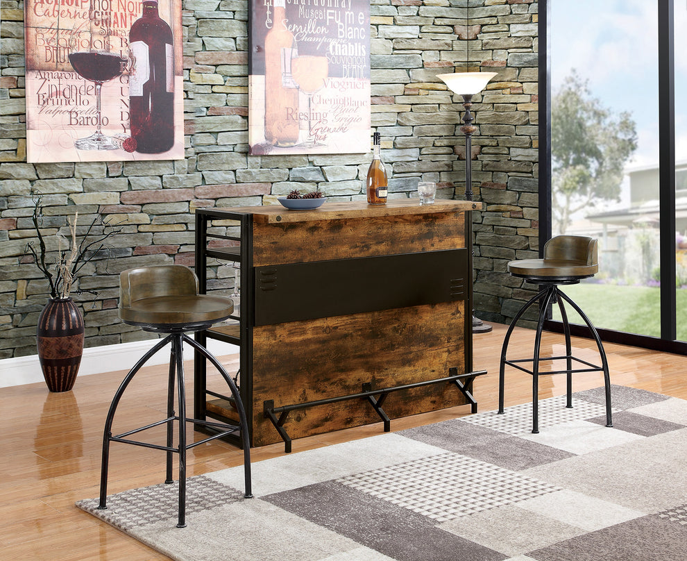 Wooden Bar Unit With Stemware Rack, Wire Brushed Black By Benzara | Wine Racks | Modishstore - 3
