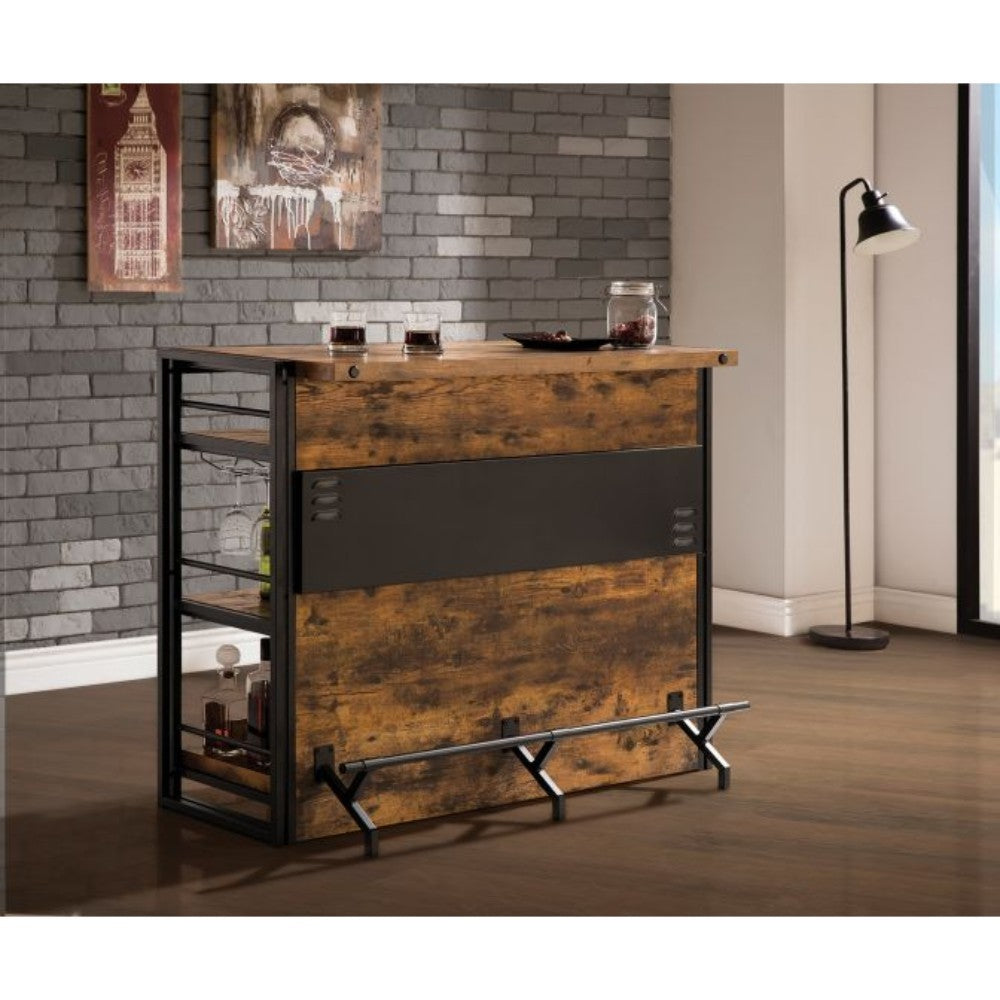 Wooden Bar Unit With Stemware Rack, Wire Brushed Black By Benzara | Wine Racks | Modishstore