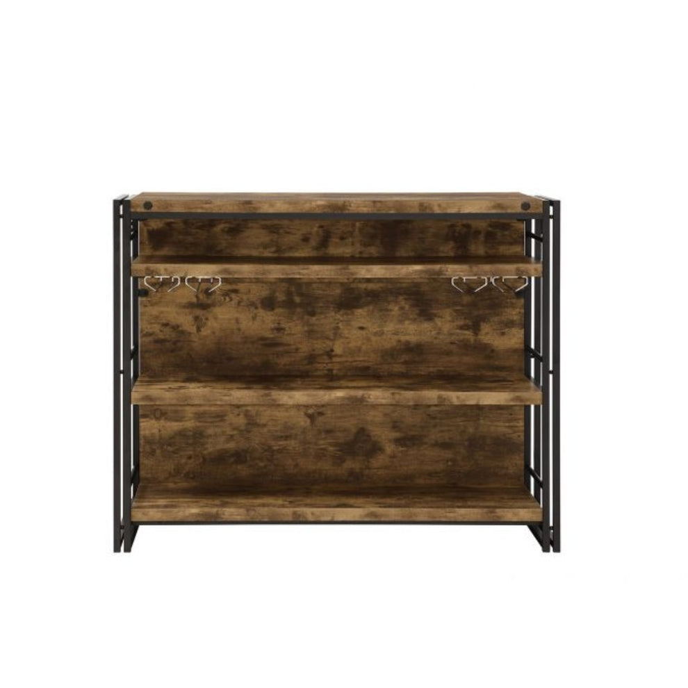 Wooden Bar Unit With Stemware Rack, Wire Brushed Black By Benzara | Wine Racks | Modishstore - 2