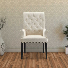 Diamond Tufted Upholstered Dining Chair, Cream & Smokey Black  By Benzara