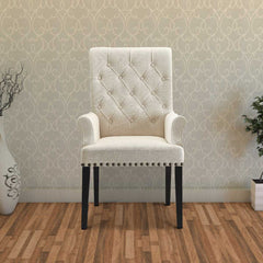Diamond Tufted Upholstered Dining Chair, Cream & Smokey Black  By Benzara