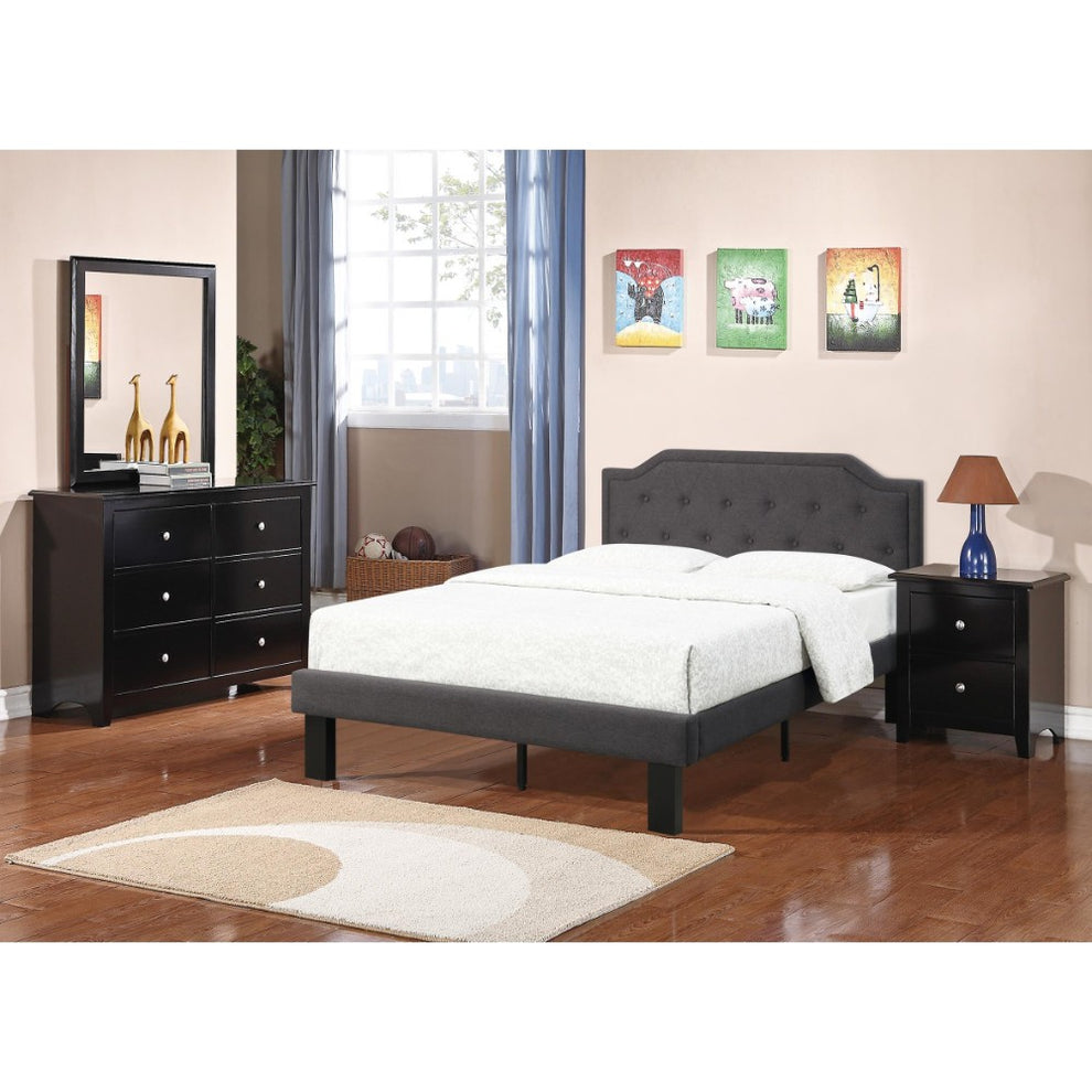 Wooden Twin Bed With Button Tufted Headboard, Ash Black  By Benzara | Beds |  Modishstore  - 2