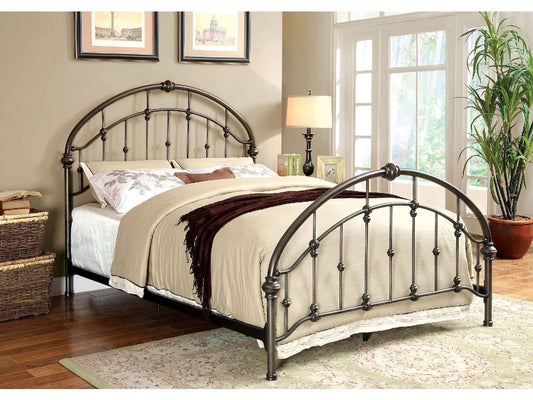 Metal Full Bed With Round Headboard And Footboard, Brushed Bronze Gray By Benzara | Beds |  Modishstore 