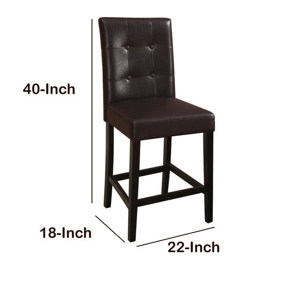 Wooden Height Chair With Button Tufted Back Set Of 2 Brown By Benzara | Office Chairs | Modishstore - 2