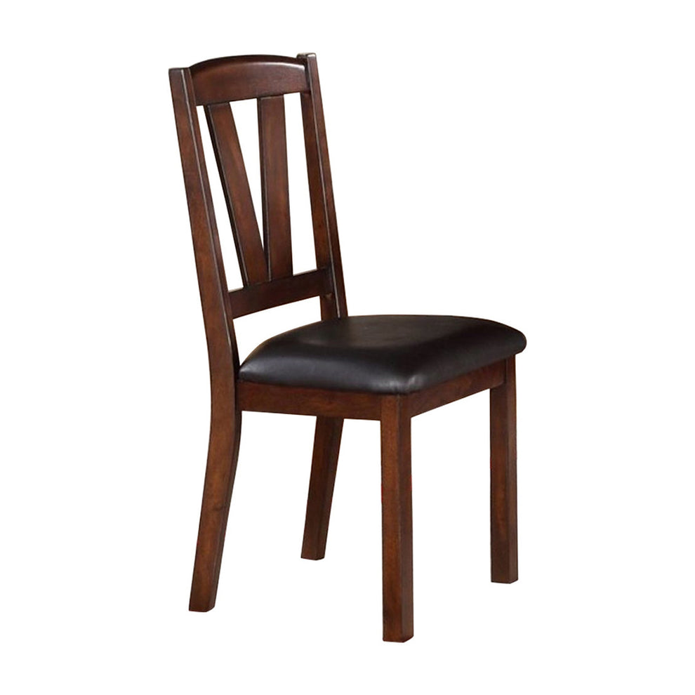 Solid Wood Leather Seat Side Chair Brown Set Of 2 By Benzara | Office Chairs | Modishstore - 2