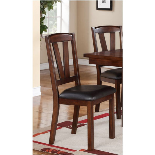 Solid Wood Leather Seat Side Chair Brown Set Of 2 By Benzara | Office Chairs | Modishstore