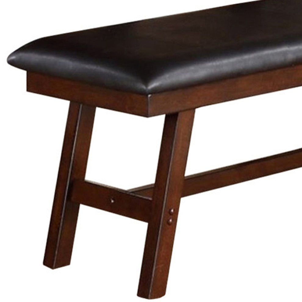 Rubber Wood Bench With Faux Leather Upholstery Large Brown By Benzara | Benches | Modishstore - 5