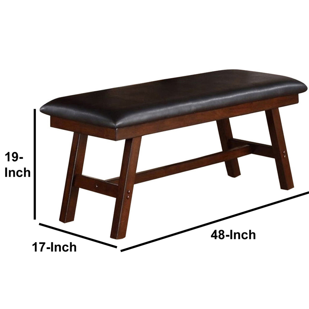 Rubber Wood Bench With Faux Leather Upholstery Large Brown By Benzara | Benches | Modishstore - 2