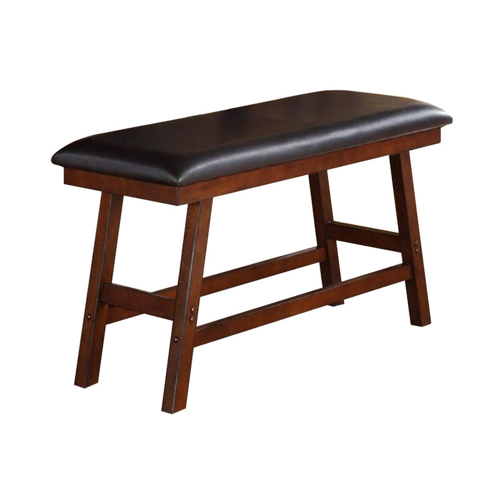 Rubber Wood Bench With Faux Leather Upholstery Small Brown By Benzara | Benches | Modishstore - 2