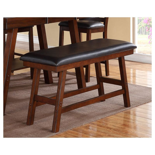 Rubber Wood Bench With Faux Leather Upholstery Small Brown By Benzara | Benches | Modishstore