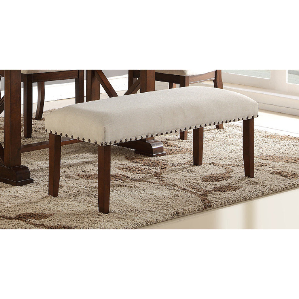 Rubber Wood Bench With Nail Trim Head Design Brown And Cream By Benzara | Benches |  Modishstore  - 2