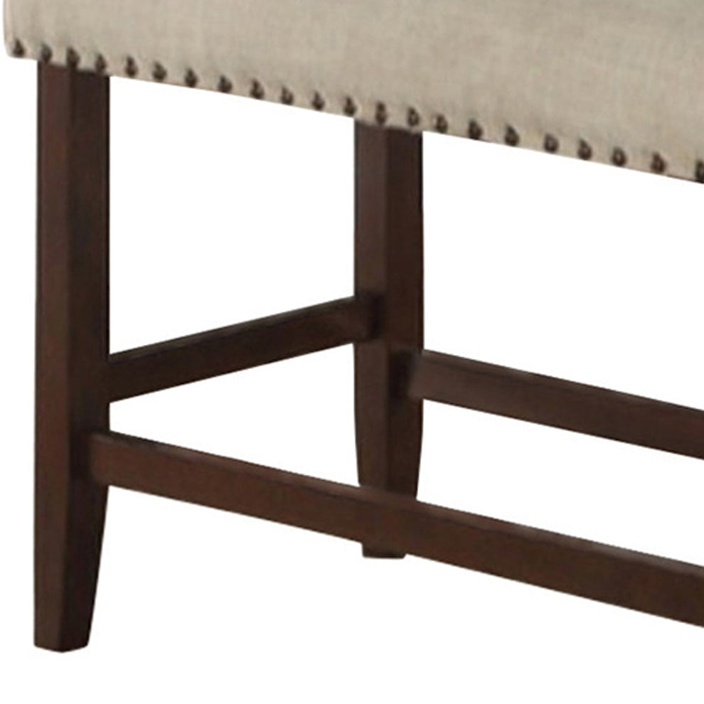 Rubber Wood High Bench With Cream Upholstery Brown By Benzara | Benches |  Modishstore  - 3