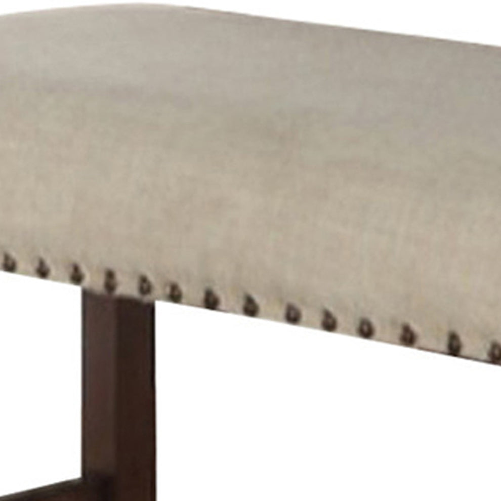 Rubber Wood High Bench With Cream Upholstery Brown By Benzara | Benches |  Modishstore  - 5