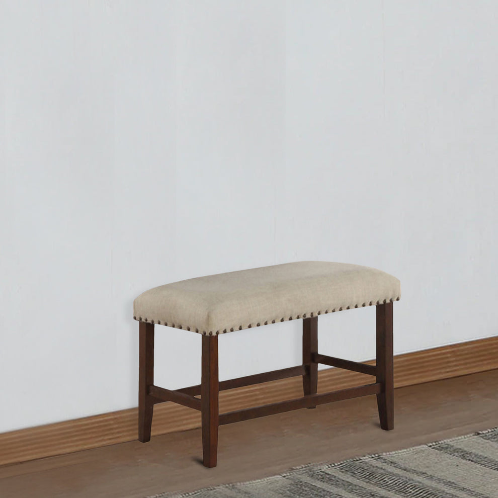 Rubber Wood High Bench With Cream Upholstery Brown By Benzara | Benches |  Modishstore  - 2