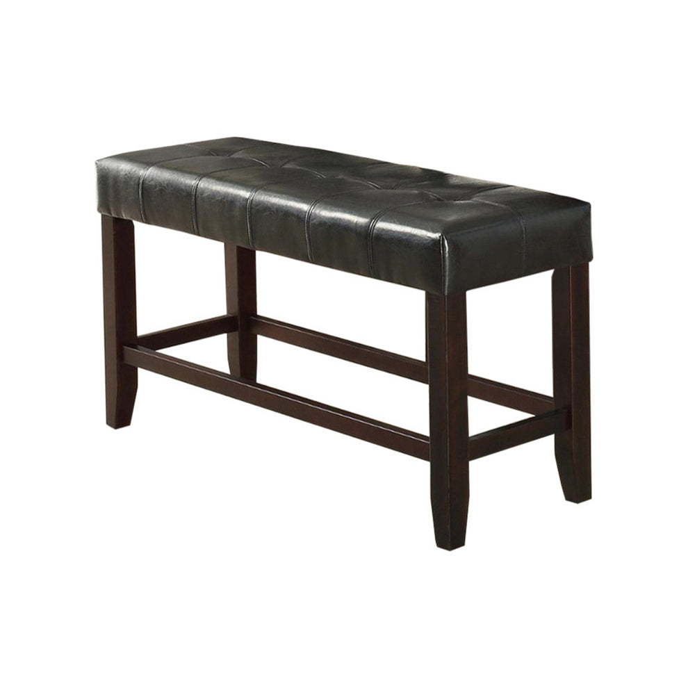 Wood Based High Bench With Tufted Seat Black And Brown By Benzara | Benches | Modishstore - 2