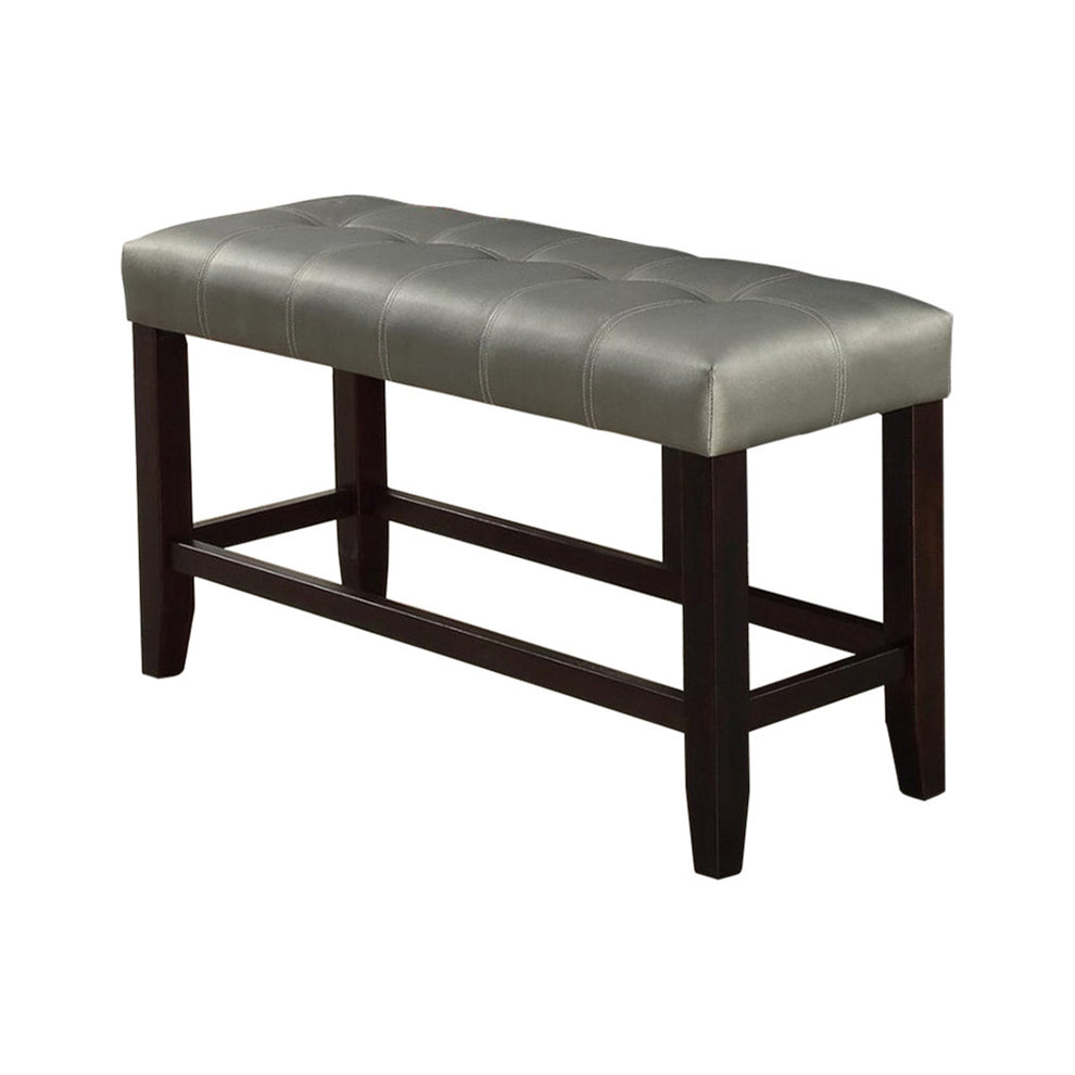 Tufted High Bench With Tapered Legs Silver And Brown By Benzara | Benches | Modishstore - 2