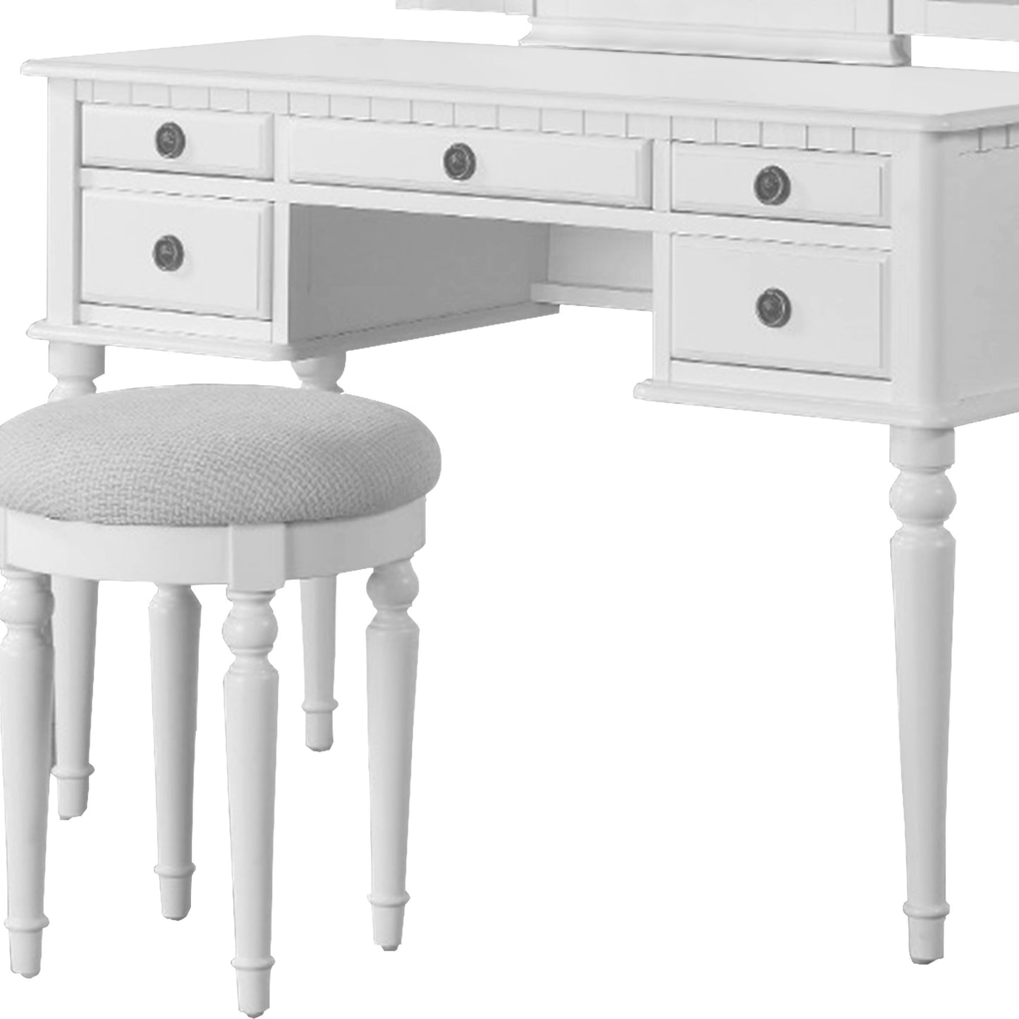 Wooden Vanity Set With Stool White  By Benzara | Bedroom Sets |  Modishstore  - 4