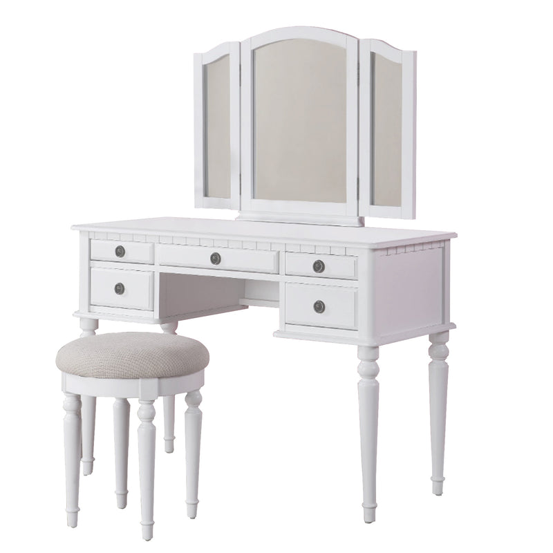 Wooden Vanity Set With Stool White  By Benzara | Bedroom Sets |  Modishstore 