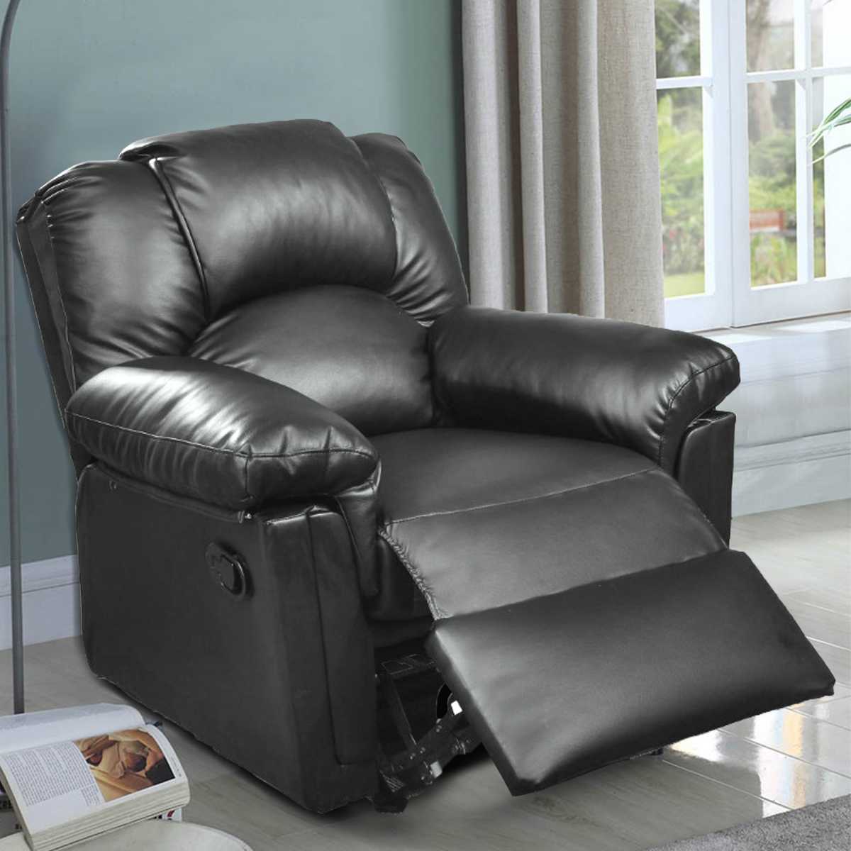Bonded Leather Rocker/Recliner, Black  By Benzara | Chairs & Recliners |  Modishstore  - 2