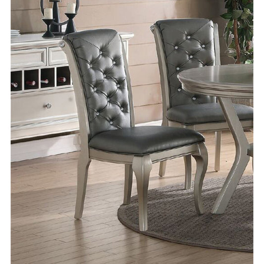 Set Of 2 Rubber Wood Dining Chair With Tufted Back, Gray And Silver By Benzara | Dining Chairs | Modishstore