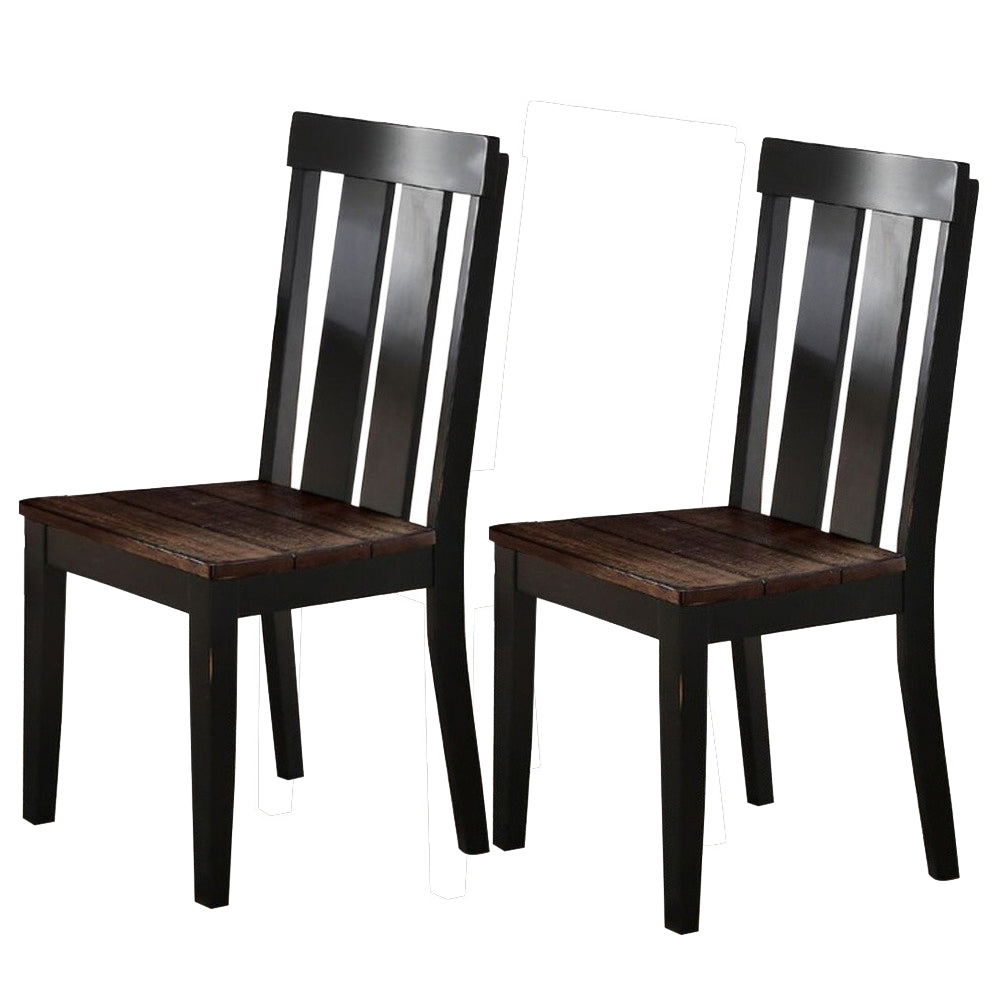 Rubber Wood Dining Chair With Slatted Back, Set Of 2, Brown And Black By Benzara | Dining Chairs | Modishstore - 6