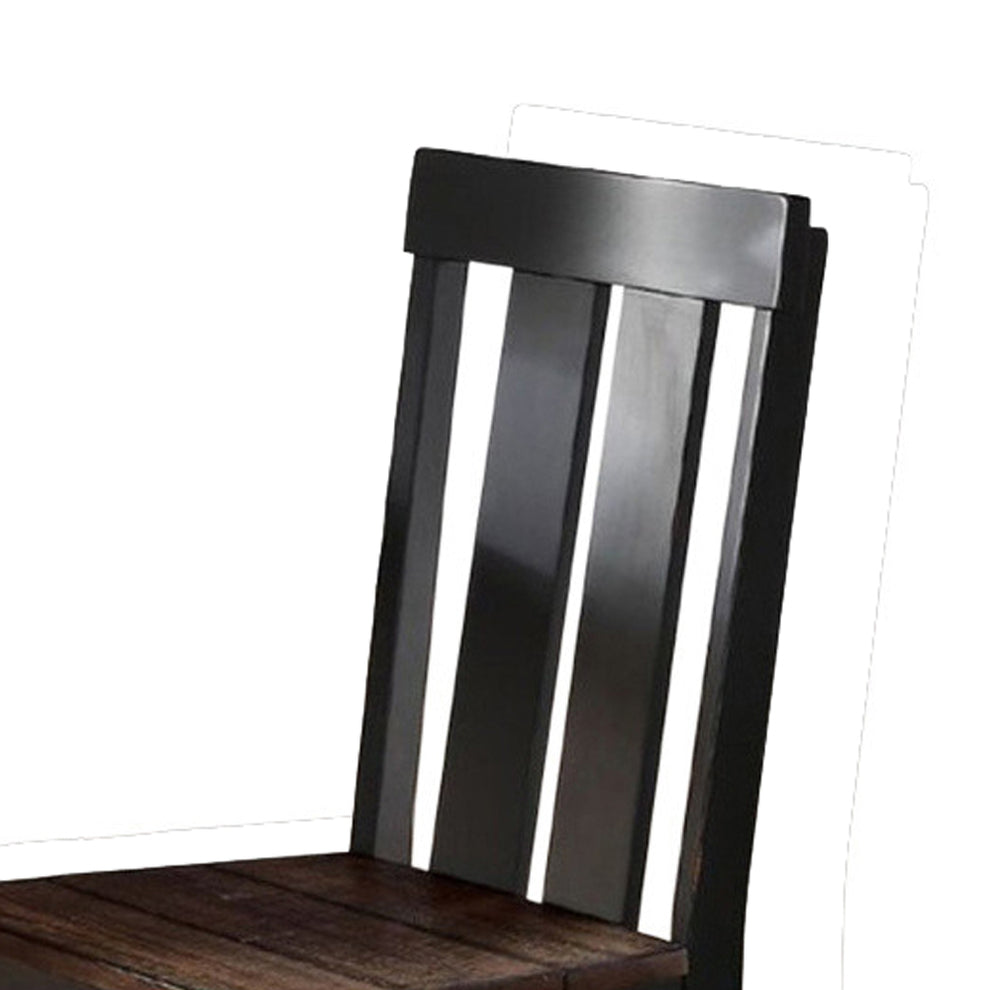 Rubber Wood Dining Chair With Slatted Back, Set Of 2, Brown And Black By Benzara | Dining Chairs | Modishstore - 4