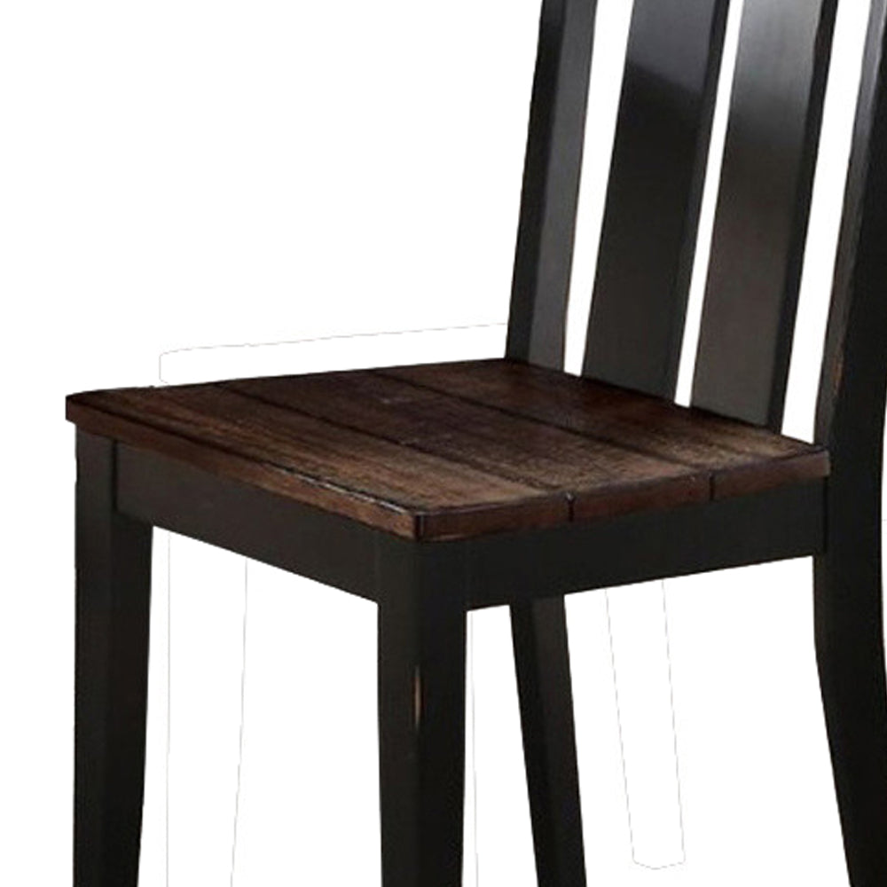 Rubber Wood Dining Chair With Slatted Back, Set Of 2, Brown And Black By Benzara | Dining Chairs | Modishstore - 5