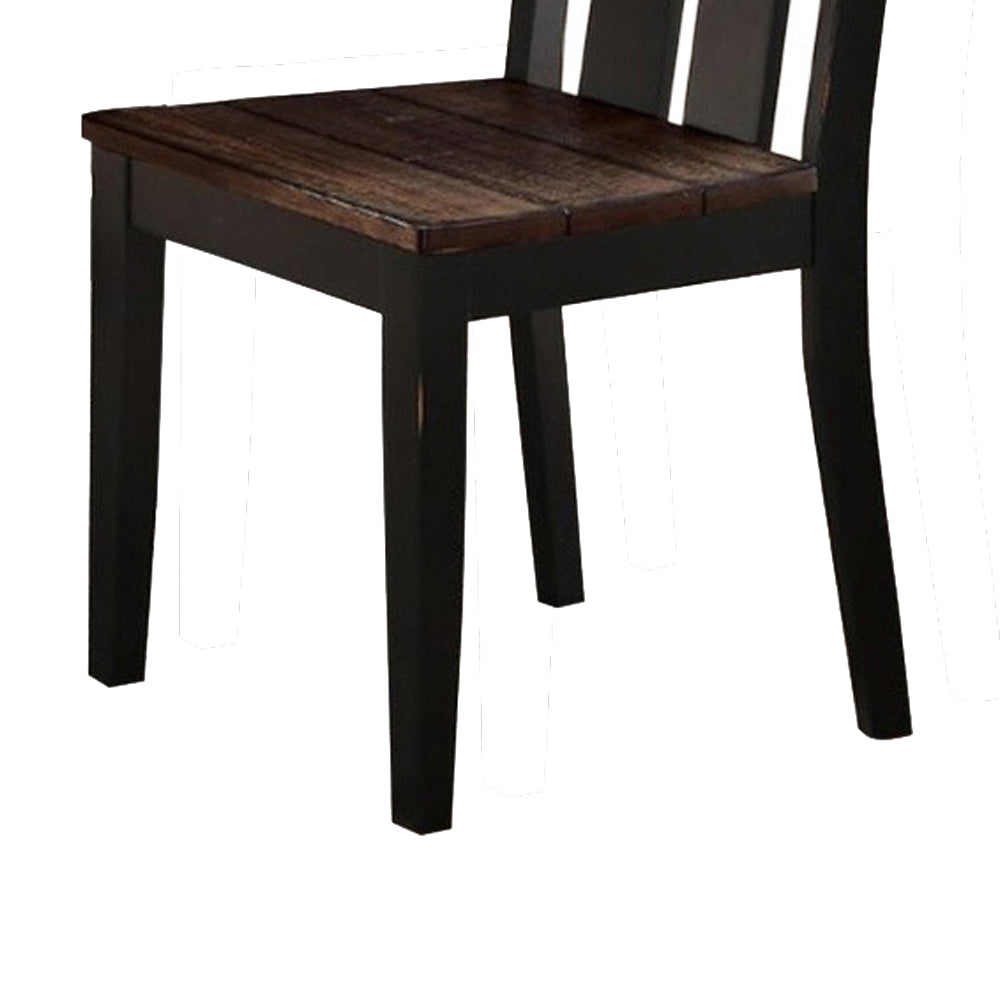 Rubber Wood Dining Chair With Slatted Back, Set Of 2, Brown And Black By Benzara | Dining Chairs | Modishstore - 2