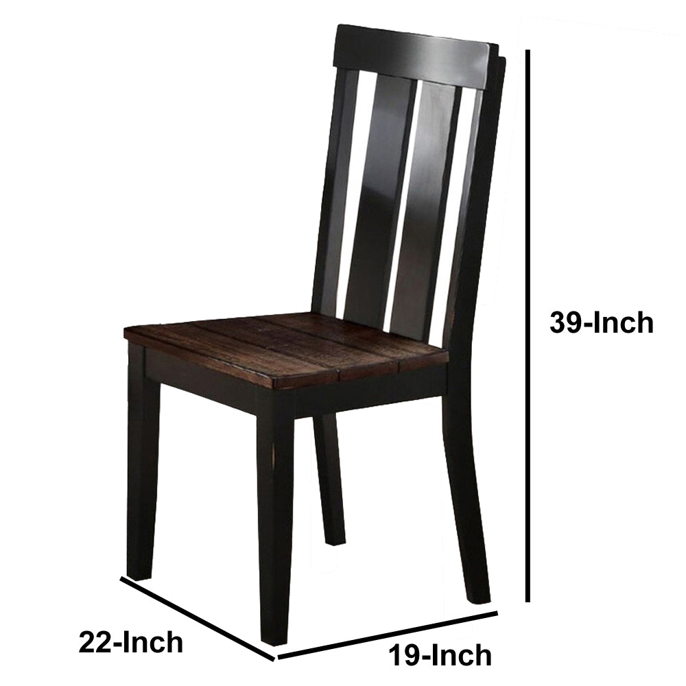 Rubber Wood Dining Chair With Slatted Back, Set Of 2, Brown And Black By Benzara | Dining Chairs | Modishstore - 3