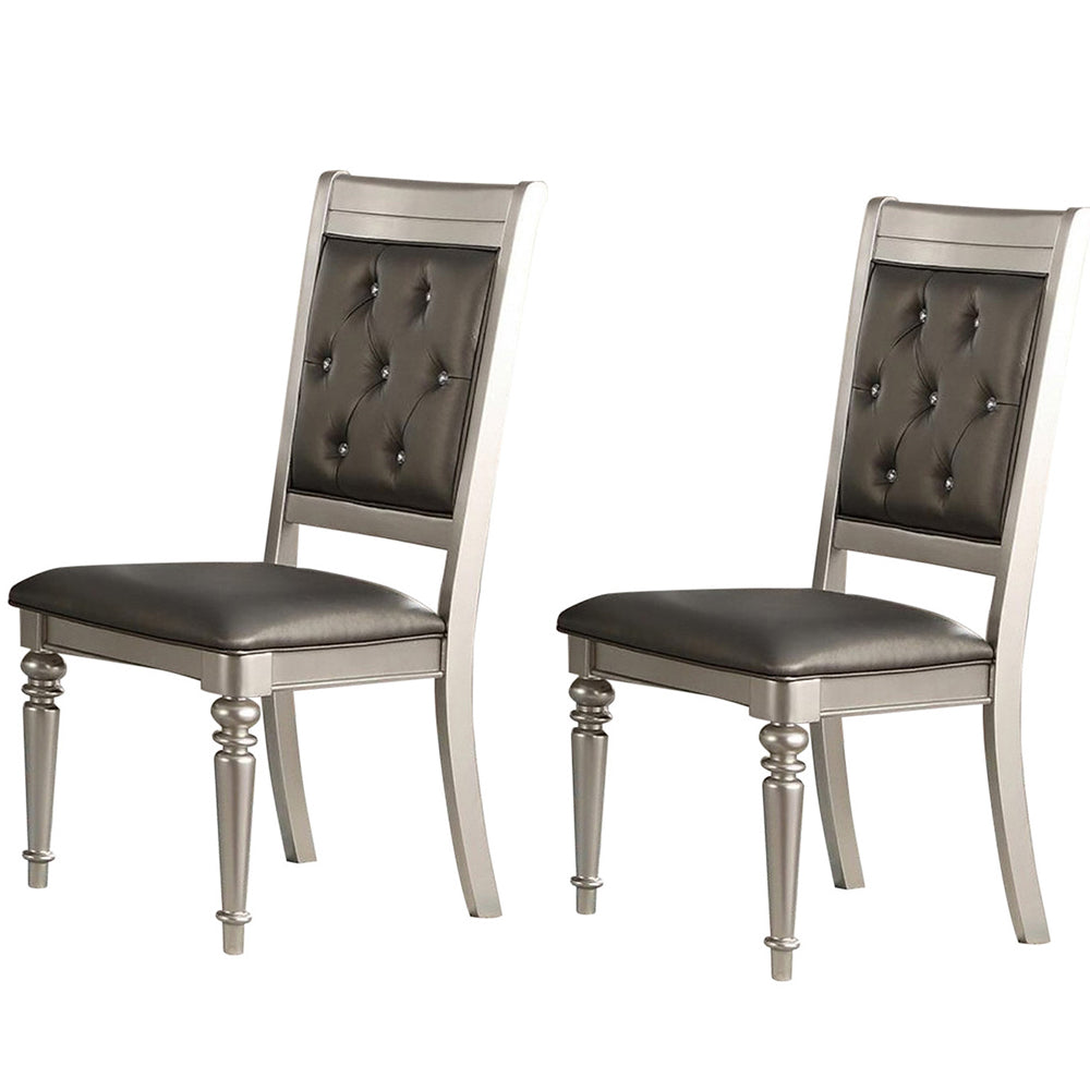 Rubber Wood Dining Chair With Diamond Tufted Back, Set Of 2,Gray By Benzara | Dining Chairs | Modishstore - 5